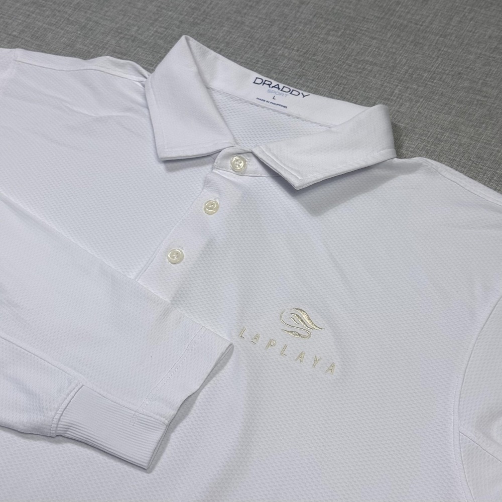 B. Draddy Sport LaPlaya Golf Polo Shirt Mens Large White Long Sleeve Performance